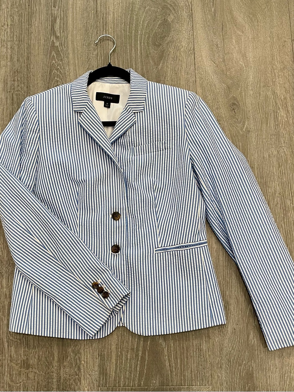 J. Crew Medium Women's Blue & White Striped 100% Cotton Seersucker Blazer NWOT